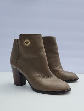 Tory Burch Junction Women's Porcini Tumbled Leather Ankle Booties Size 9